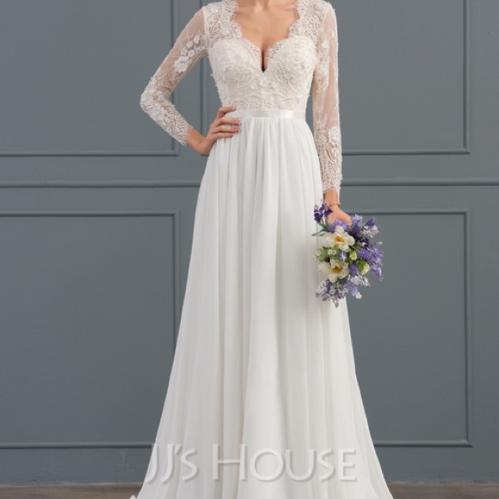 Wedding Dress - Long sleeve lace & chiffon